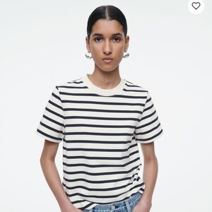COS Navy and White Striped T-Shirt